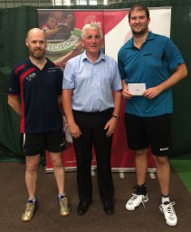 Mike ODriscoll [left] and Chris Doran [right] pictured with Table Tennis England board member, Tom Purcell